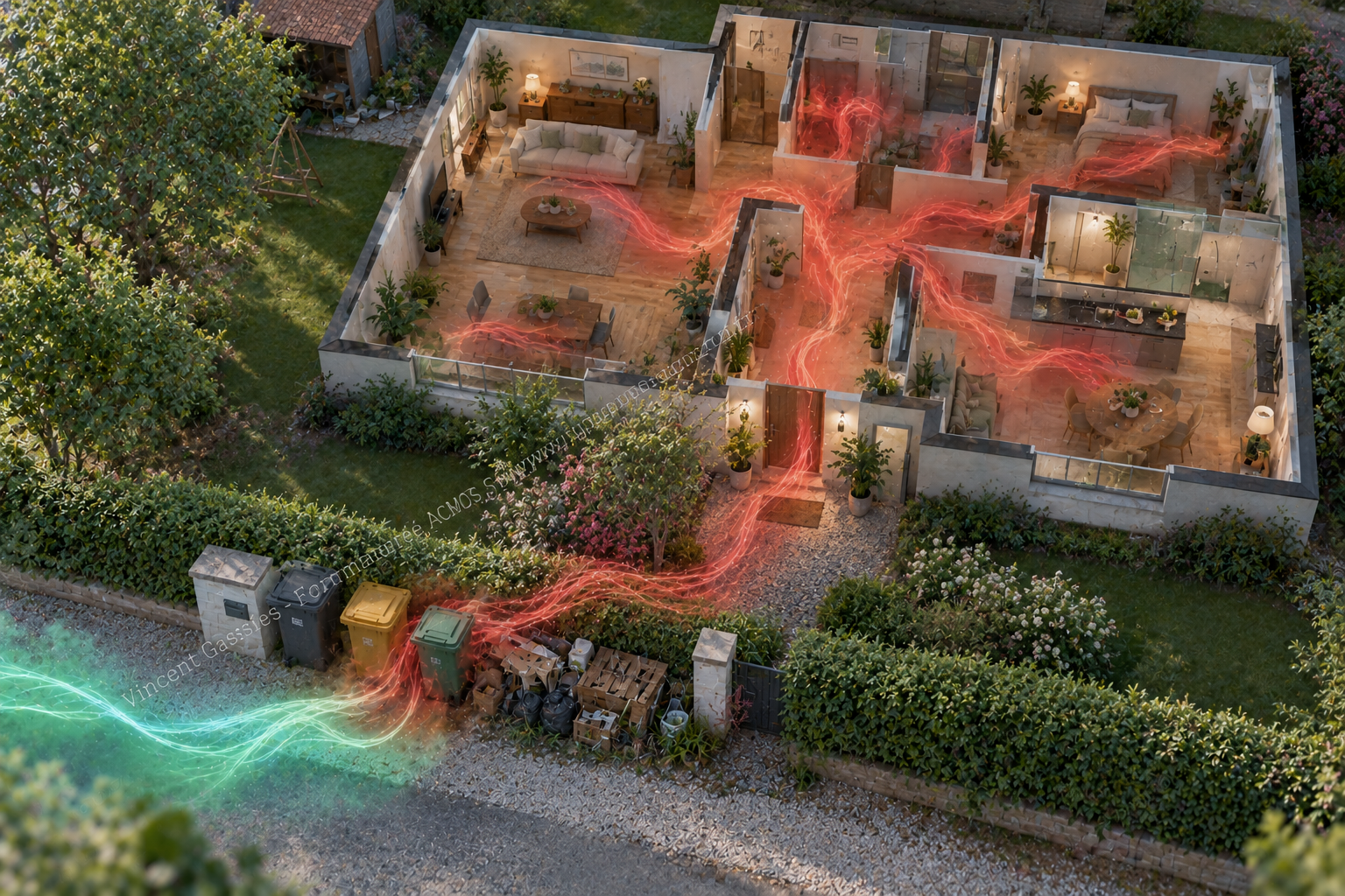 Représentation d’un flux énergétique altéré avant son entrée dans une habitation